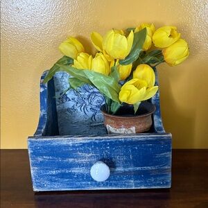 Rustic Blue Wooden Organizer with White Knob